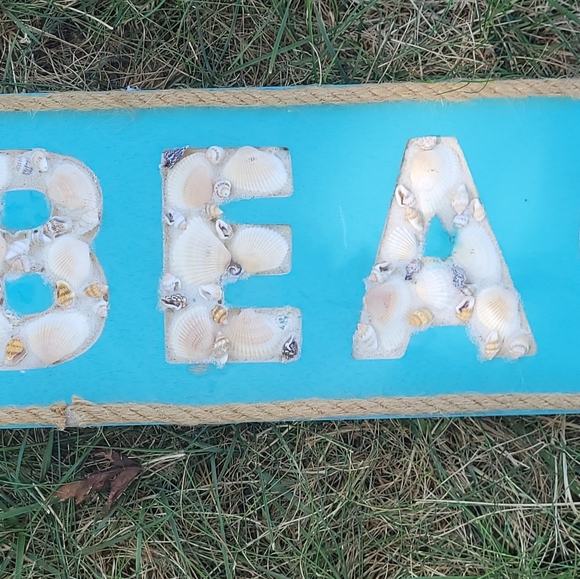 Beach Sign decor, pool decor, home decor, seashells, beach, rope sign, beach dec - Picture 2 of 4